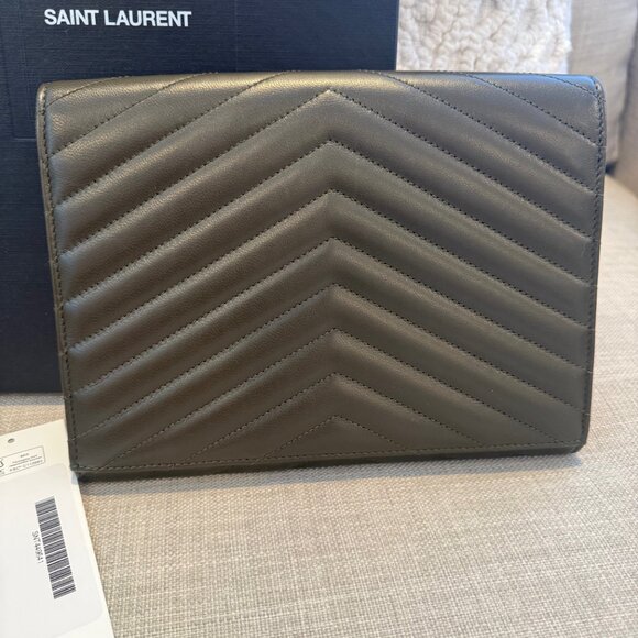 YSL Monogram Flap Clutch Bag- Dark Brown - Picture 10 of 10